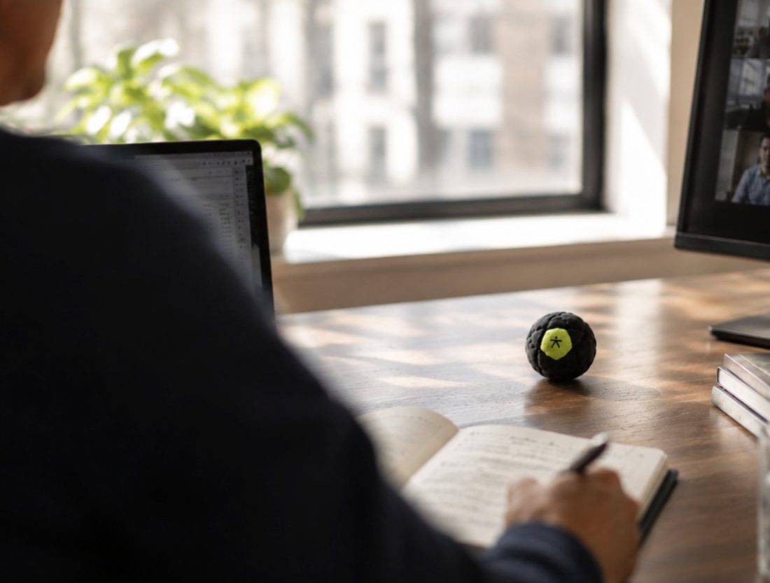The Sobi Ball on a desk during a video call